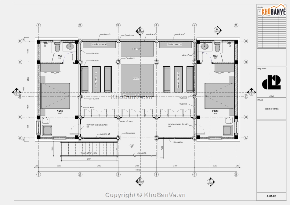 mẫu nhà 2 tầng kiểu nhà sàn,nhà thờ 3 gian,bản vẽ revit