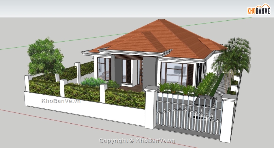 Thiết kế biệt thự 1 tầng,sketchup biệt thự 1 tầng,phối cảnh biệt thự 1tầng,model su biệt thự 1 tầng