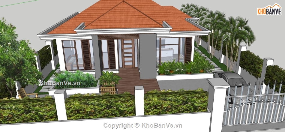 Thiết kế biệt thự 1 tầng,sketchup biệt thự 1 tầng,phối cảnh biệt thự 1tầng,model su biệt thự 1 tầng