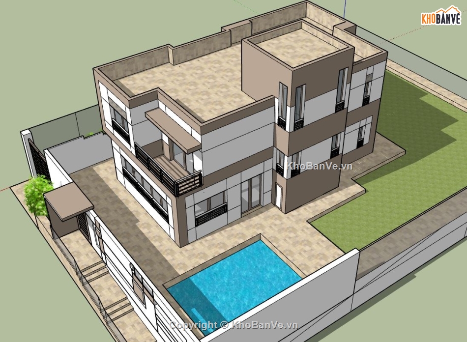 sketchup biệt thự 2 tầng hiện đại,biệt thự 2 tầng,biệt thự sketchup,sketchup biệt thự