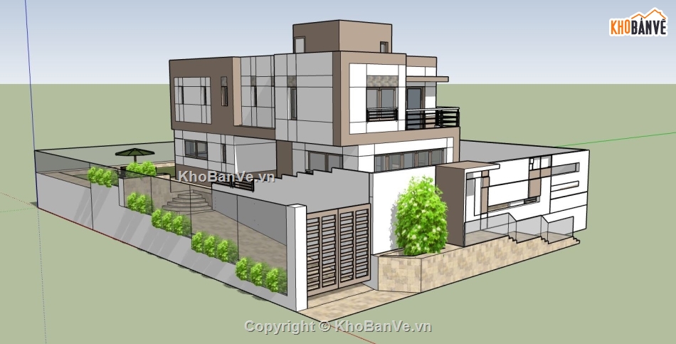 sketchup biệt thự 2 tầng hiện đại,biệt thự 2 tầng,biệt thự sketchup,sketchup biệt thự