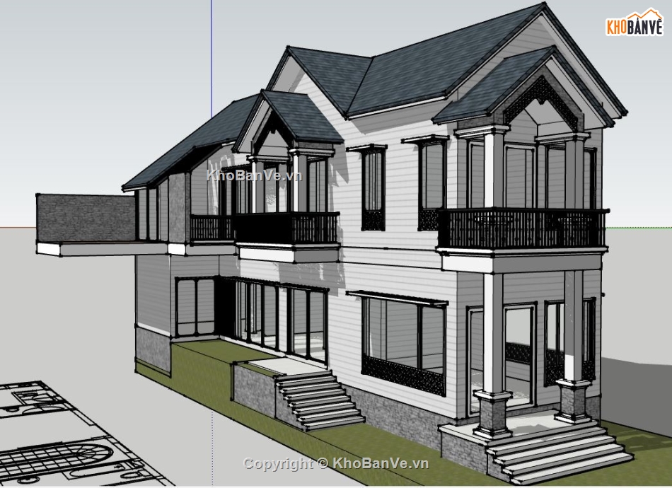 mẫu nhà 2 tầng,file su nhà 2 tầng,sketchup nhà 2 tầng