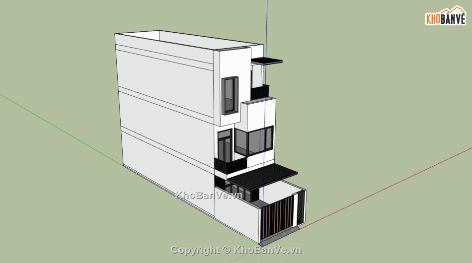 nhà 3 tầng,sketchup nhà 3 tầng,nhà 3 tầng hiện đại