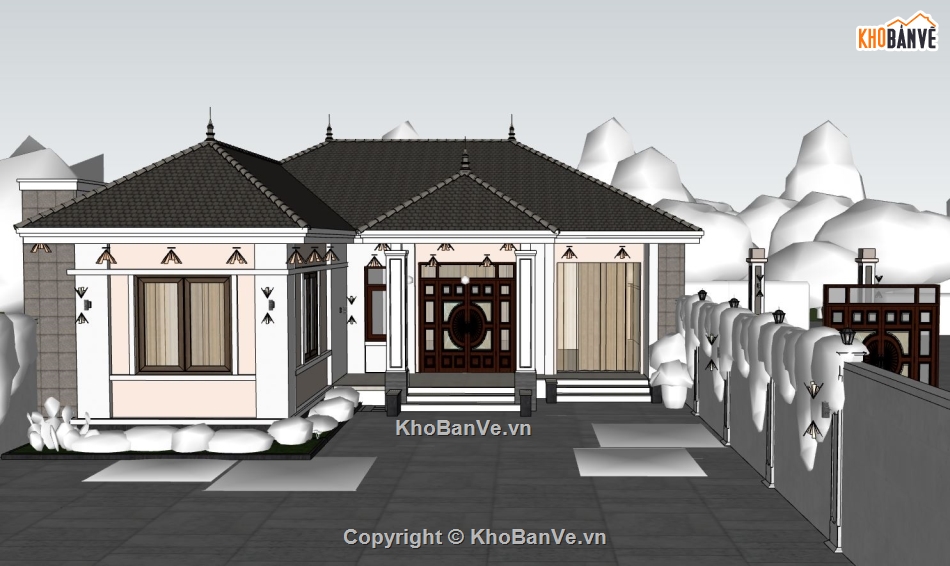 sketchup nhà 1 tầng,nhà 1 tầng,model su nhà 1 tầng