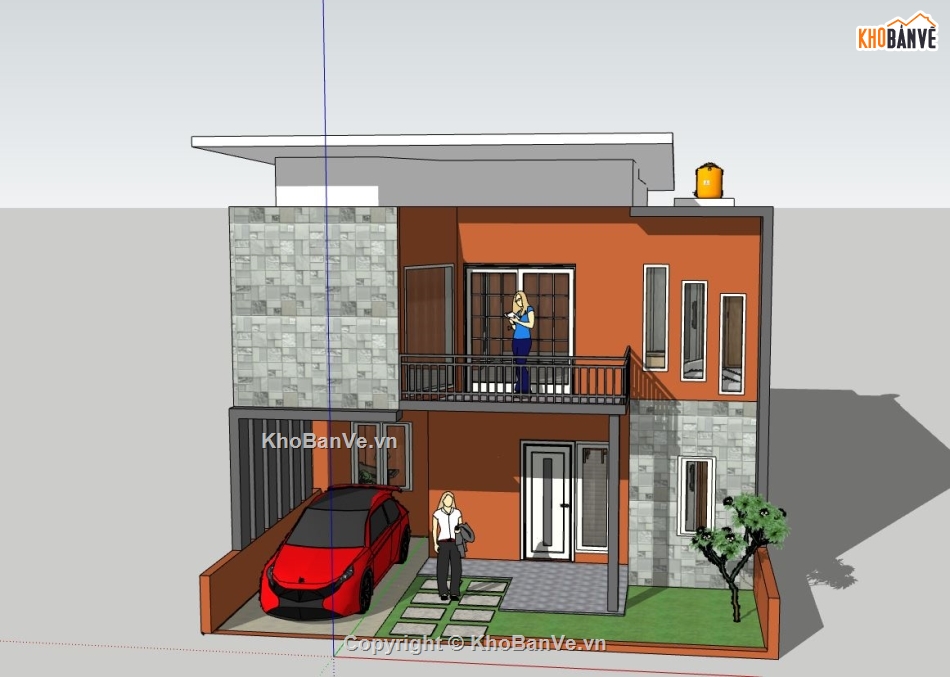 Nhà phố 2 tầng,model su nhà phố 2 tầng,file su nhà phố 2 tầng,sketchup nhà phố 2 tầng,nhà phố 2 tầng file su
