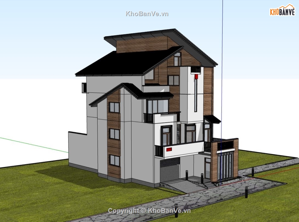 mẫu nhà phố 2 tầng,sketchup nhà phố 2 tầng,model su nhà phố 2 tầng