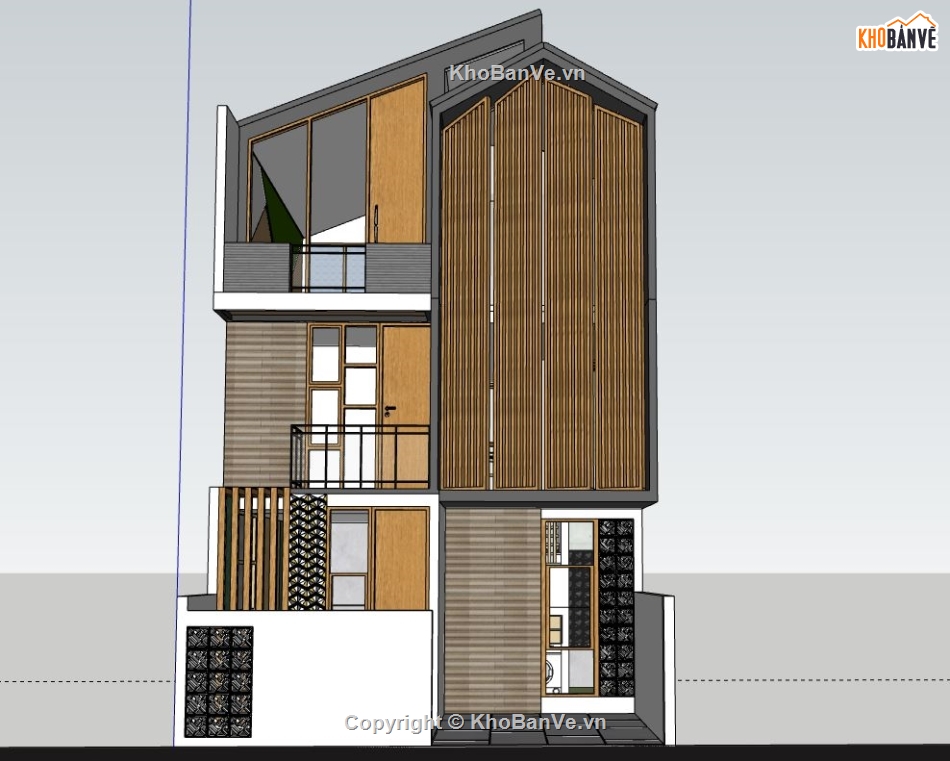 Nhà phố 3 tầng,model su nhà phố 3 tầng,file su nhà phố 3 tầng,sketchup nhà phố 3 tầng