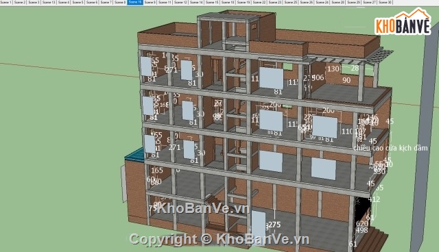 File cad nhà ở 4 tầng,sketchup nhà phố 4 tầng,cad nhà 4 tầng,bản vẽ nhà phố 4 tầng,nhà phố 4 tầng 6.2x20.2m