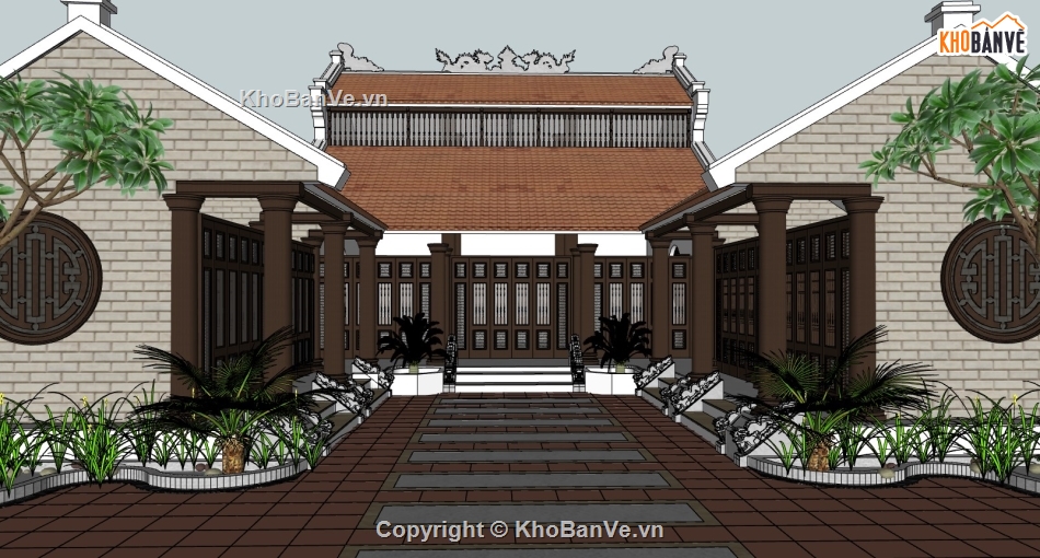 sketchup từ đường,nhà từ đường,su nhà từ đường