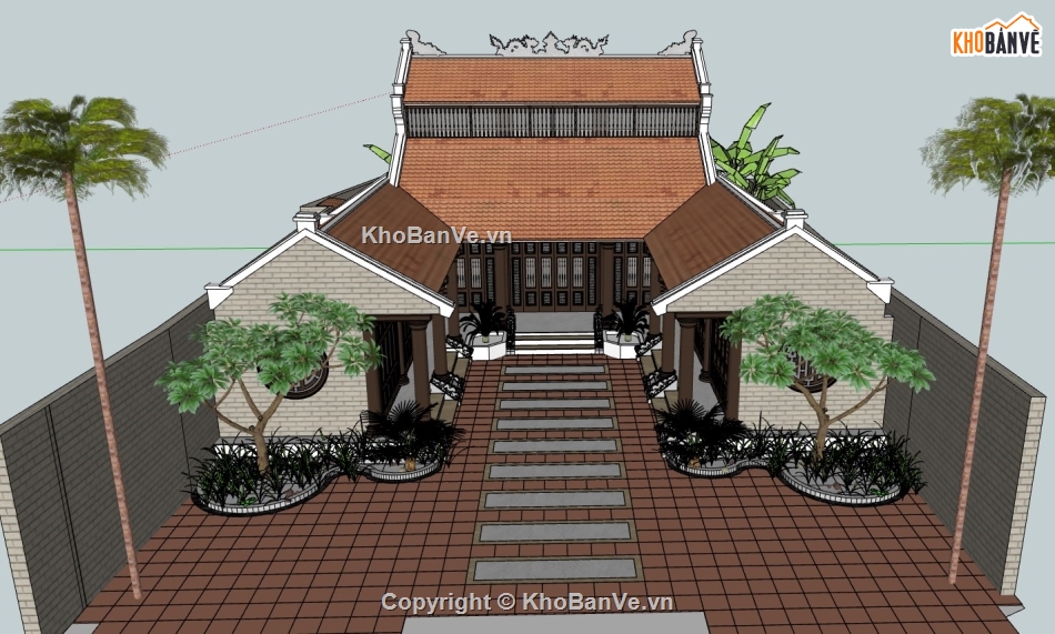 sketchup từ đường,nhà từ đường,su nhà từ đường