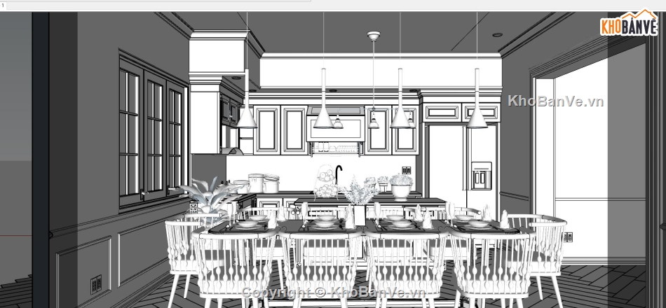 Model sketchup nội thất,thiết kế nội thất phòng ăn 3d,sketchup nội thất phòng ăn,nội thất phòng ăn