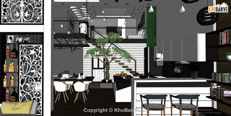 sketchup nội thất phòng bếp,khách bếp liền kề su,model khách bếp,nội thất khách bếp sketchup