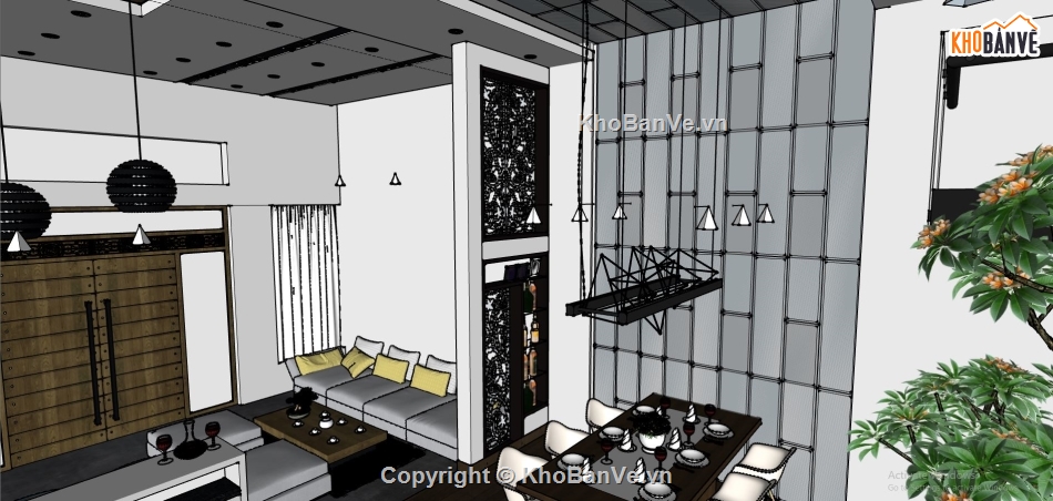 sketchup nội thất phòng bếp,khách bếp liền kề su,model khách bếp,nội thất khách bếp sketchup