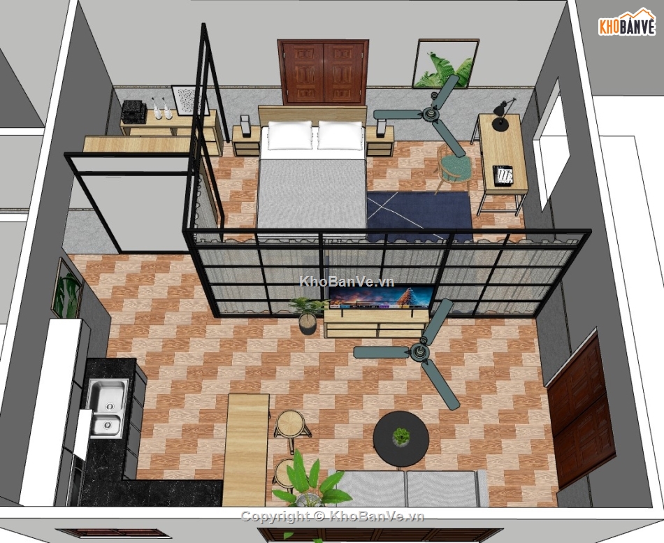 sketchup nội thất,sketchup nội thất phòng trọ,su nội thất