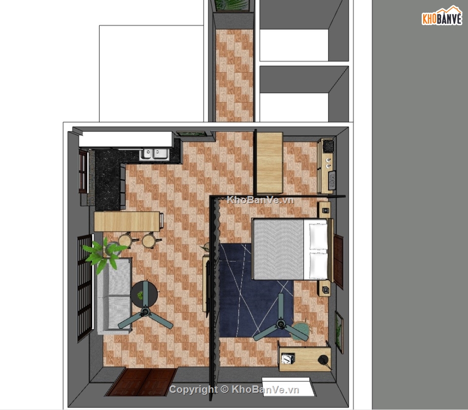 sketchup nội thất,sketchup nội thất phòng trọ,su nội thất