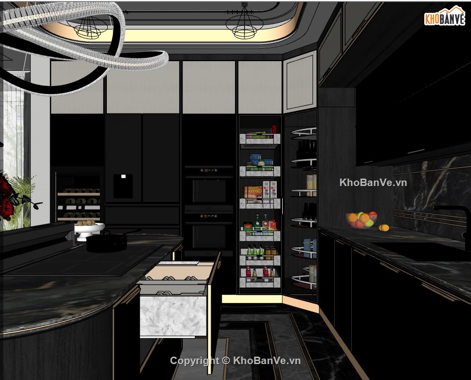 phòng bếp hiện đại,su phòng bếp,model sketchup phòng bếp