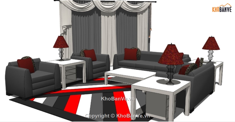 sketchup phòng khách,File sketchup phòng khách đẹp,file su phòng khách