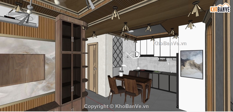 file sketchup phòng khách,sketchup phòng khách,phòng khách bếp,phòng bếp sketchup