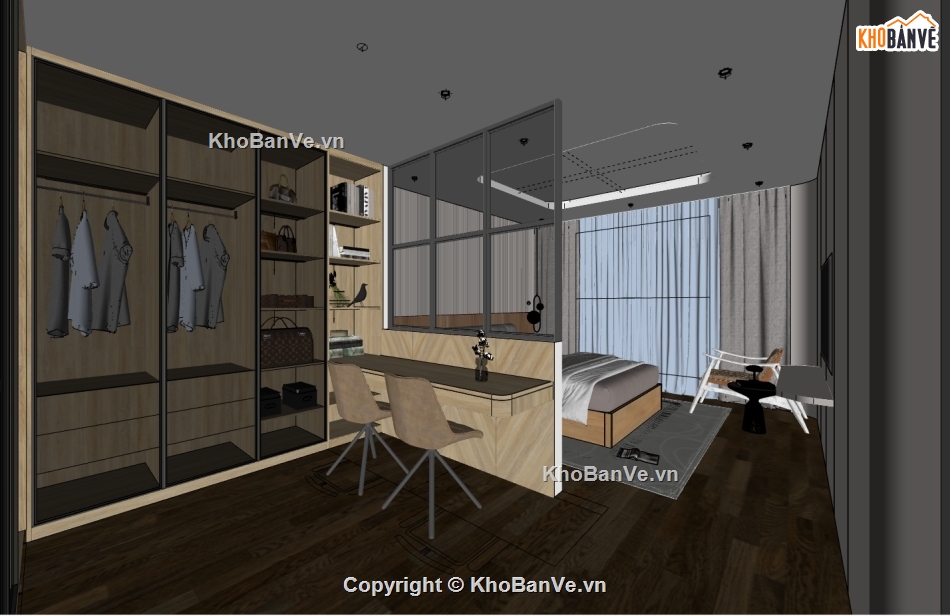 file sketchup phòng ngủ,phòng ngủ hiện đại file sketchup,thiết kế nội thất phòng ngủ