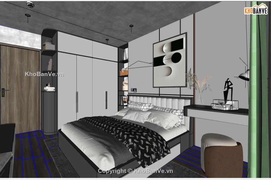 phòng ngủ hiện đại file su,dựng model su phòng ngủ,model sketchup phòng ngủ,thiết kế phòng ngủ sketchup