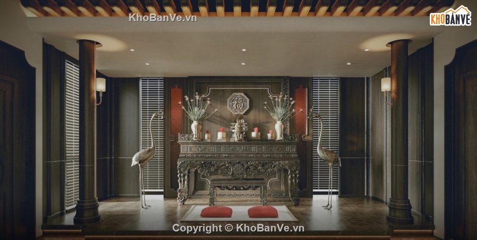 mẫu phòng thờ,mẫu phòng thờ đẹp,file 3d phòng thờ 2020