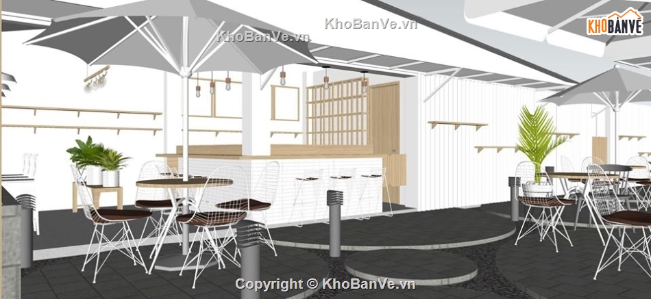 sketchup thiết kế quán coffee,su quán coffee,model su quán cafe,mẫu quán coffee 2 tầng