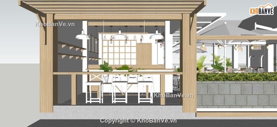 sketchup thiết kế quán coffee,su quán coffee,model su quán cafe,mẫu quán coffee 2 tầng