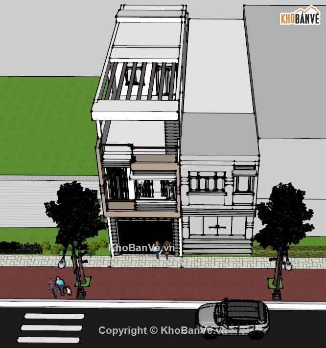 nhà phố 3 tầng,Sketchup nhà 3 tầng,model su nhà phố 3 tầng,Thiết kế nhà phố 3 tầng,Thiết kế Su nhà phố 3 tầng