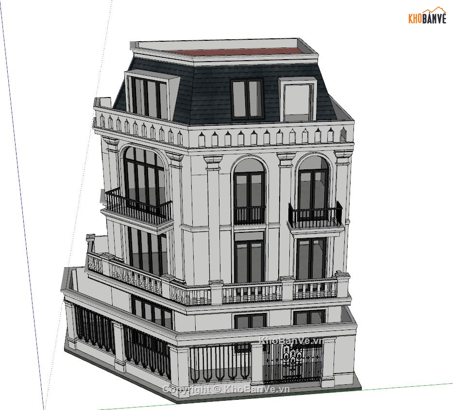 file sketchup nhà phố,su nhà phố 4 tầng,file su nhà phố 3 tầng 1 tum,su nhà phố 3 tầng 1 tum