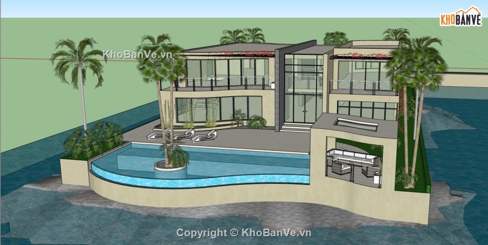 mẫu biệt thự sketchup,biệt thự 2 tầng,sketchup biệt thự 2 tầng