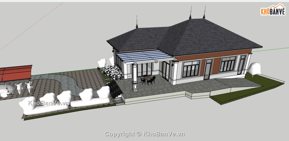 Thiết kế biệt thự 1 tầng,biệt thự 1 tầng,sketchup biệt thự 1 tầng