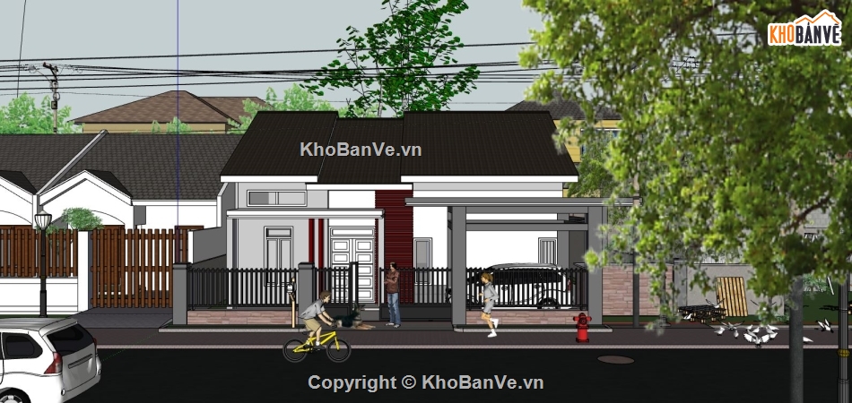 model su nhà cấp 4,mẫu nhà cấp 4 sketchup,thiết kế nhà cấp 4 sketchup