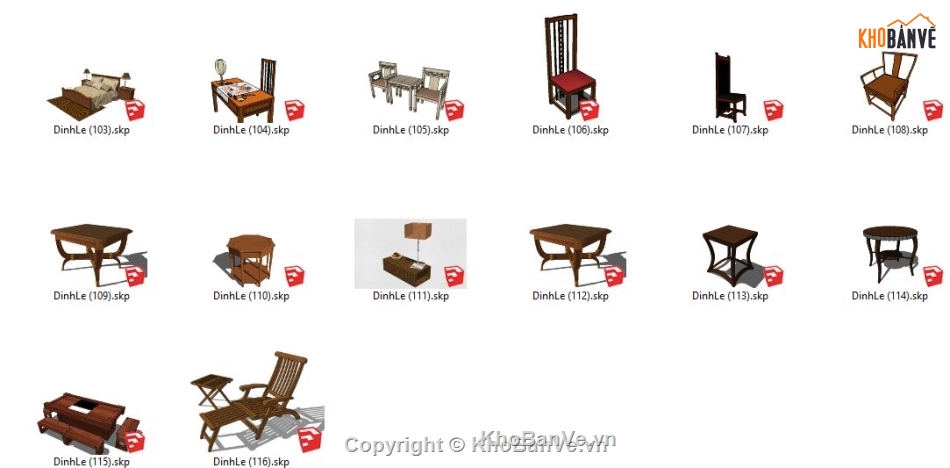 Tổng hợp 116 File sketchup nội thất bàn ghế các loại sofa, mây, gỗ,...
