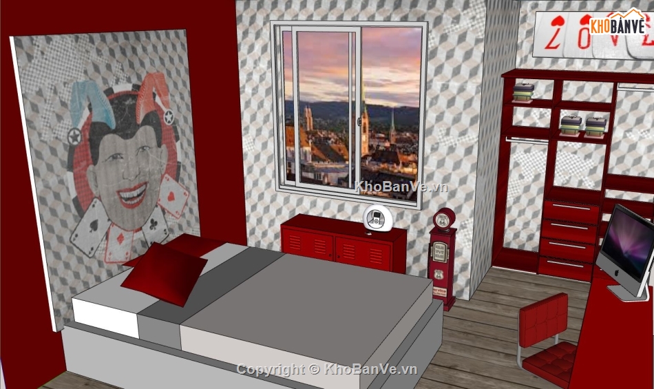 sketchup nội thất phòng ngủ,mẫu nội thất phòng ngủ sketchup,thiết kế phòng ngủ hiện đại,phòng ngủ đẹp