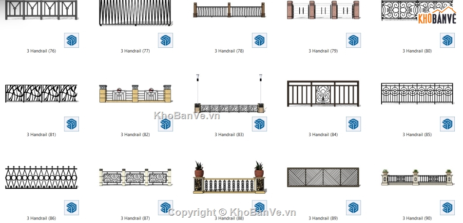 Bản vẽ sketchup lan can,Mẫu su lan can,File model su lan can,Model su lan can