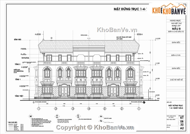 bản vẽ biệt thự,bản vẽ cad biệt thự song lập,bản vẽ biệt thự song lập,biệt thự song lập 11.6x23.5m