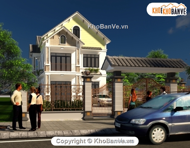 Mẫu biệt thự 2 tầng đẹp,bản vẽ biệt thự 2 tầng,biệt thự 2 tầng 9x12.6m,thiết kế biệt thự 2 tầng,Mẫu biệt thự 2 tầng hiện đai