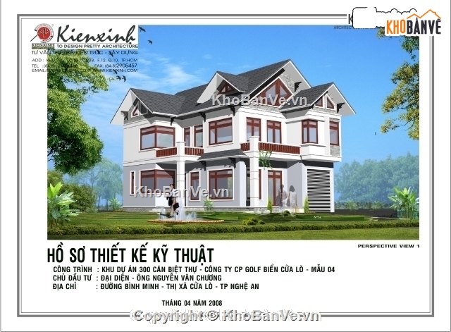 biệt thự khu Resort Cửa Lò 13x15m,kiến trúc- kết cấu biệt thự,điện nước biệt thự,bản vẽ biệt thự khu resort