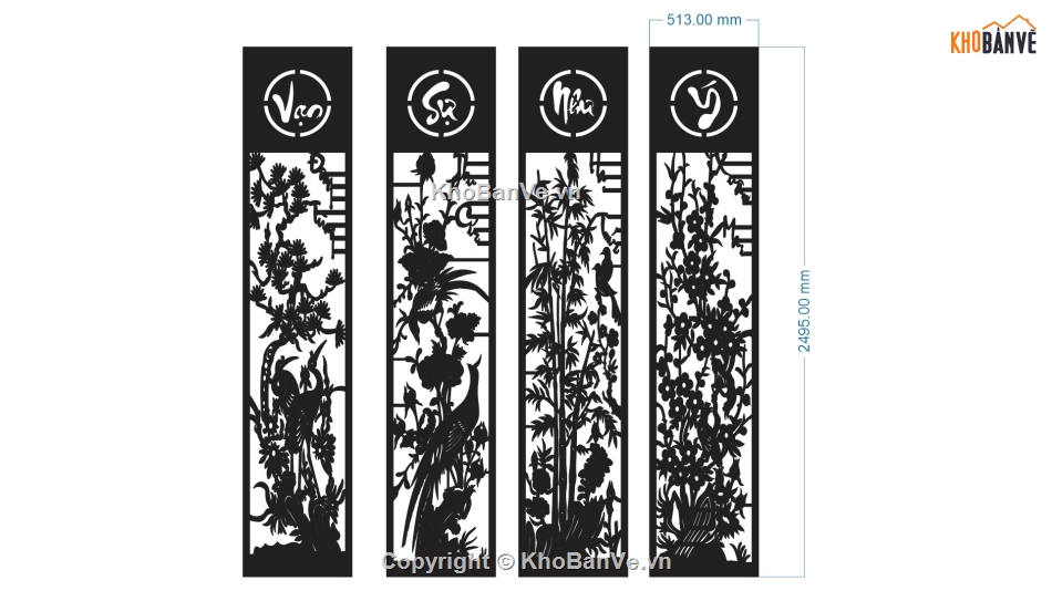 tứ quý vạn sự như ý,vạn sự như ý cnc,cnc vạn sự như ý,file dxf cổng vạn sự như ý,Tứ quý CNC đẹp