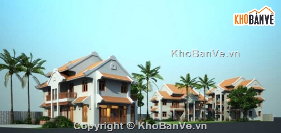 Villa hội an,villa 2 tầng,cad villa 2 tầng