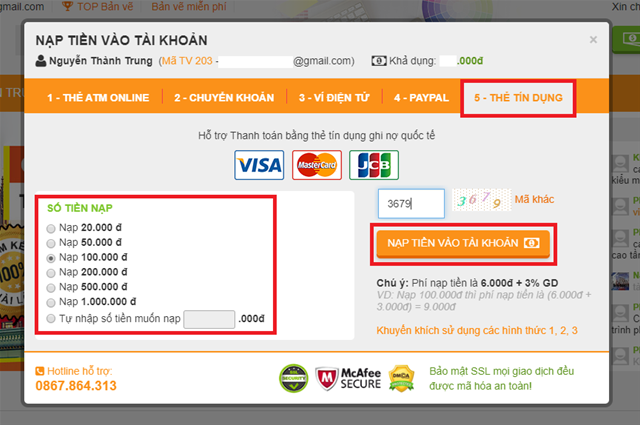 Hướng dẫn nạp tiền trên khobanve.vn nạp tiền, hướng dẫn nạp tiền, chuyển khoản, bắn tiền, chuyển tiền, nạp tiền khobanve.vn