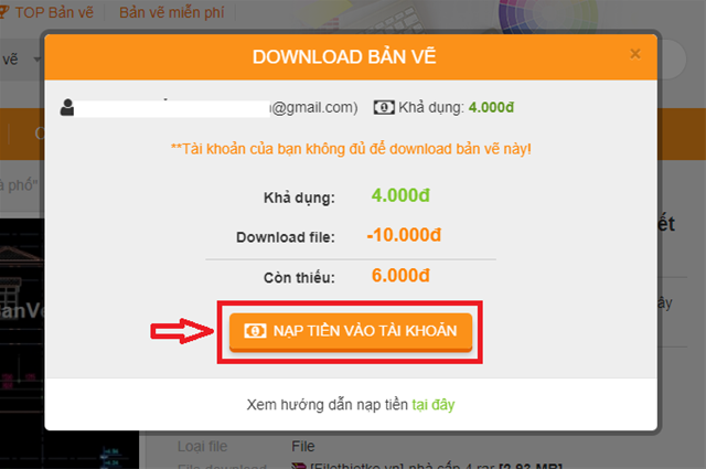 Hướng dẫn tải bản vẽ CÓ PHÍ tải file có phí, bản vẽ có phí, hướng dẫn tải bản vẽ, hướng dẫn mua file, mua file có phí